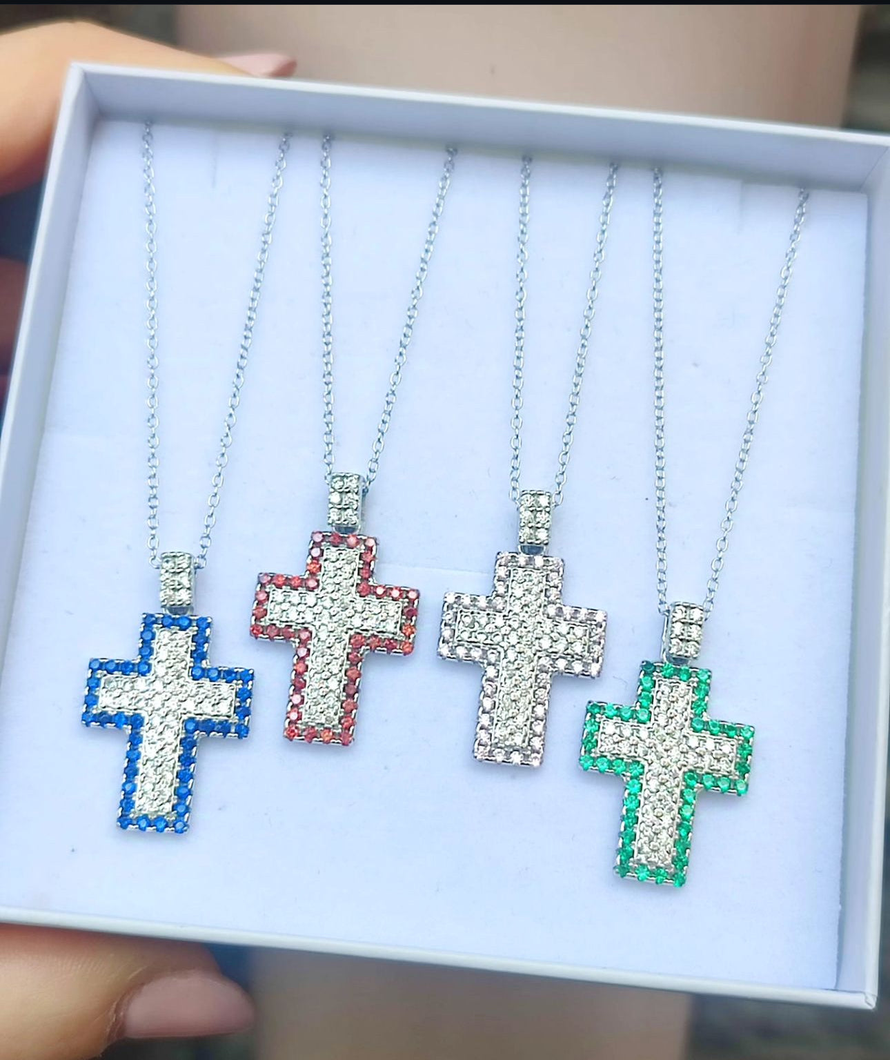Collana croce zirconi colorata
