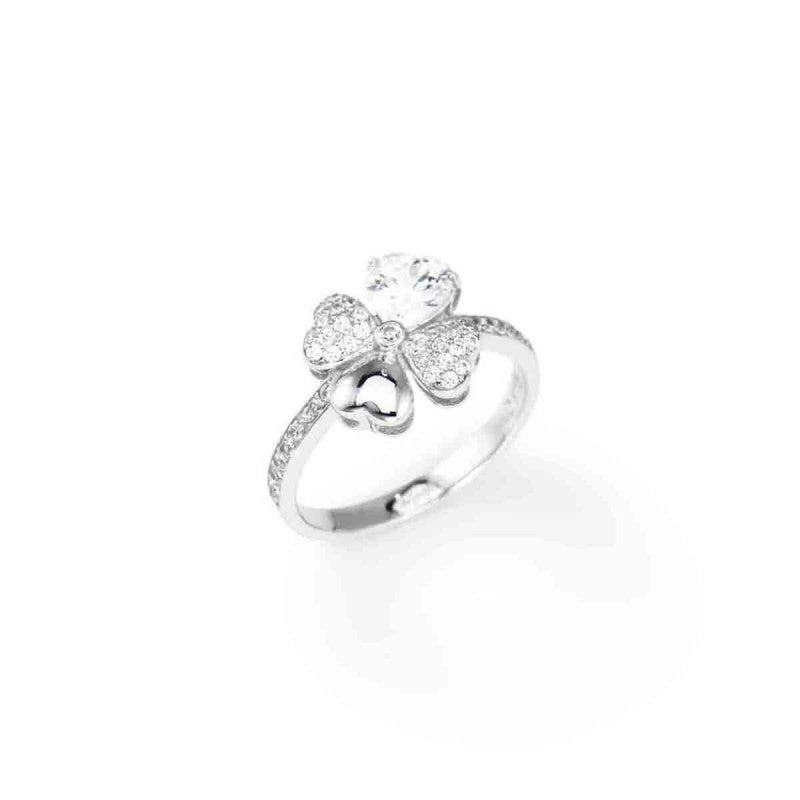 Anello Quadricuore Rodio e Zirconi