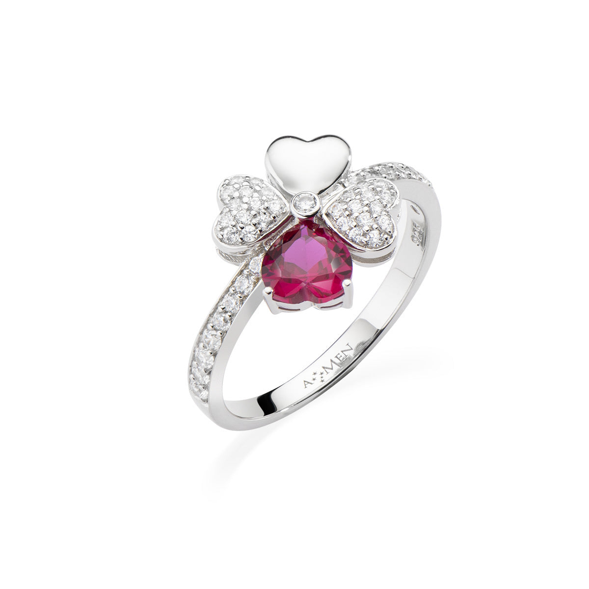 Anello Quadricuore Rodio e Zirconi