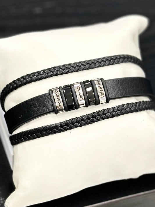 Bracciale pelle intrecciata uomo con nomi personalizzati regalo festa del papà