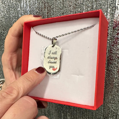 Collana piastrina acciaio personalizzabile con doppia incisione fronte e retro
