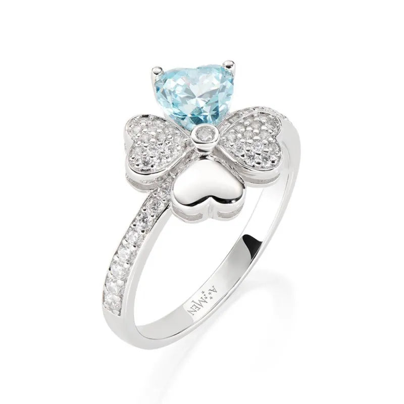 Anello Amen Quadricuore argento 925 rodio zirconi celeste

