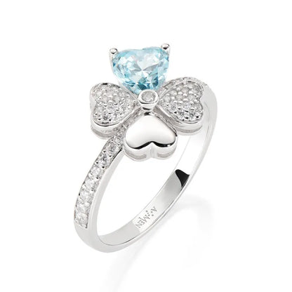 Anello Amen Quadricuore argento 925 rodio zirconi celeste


