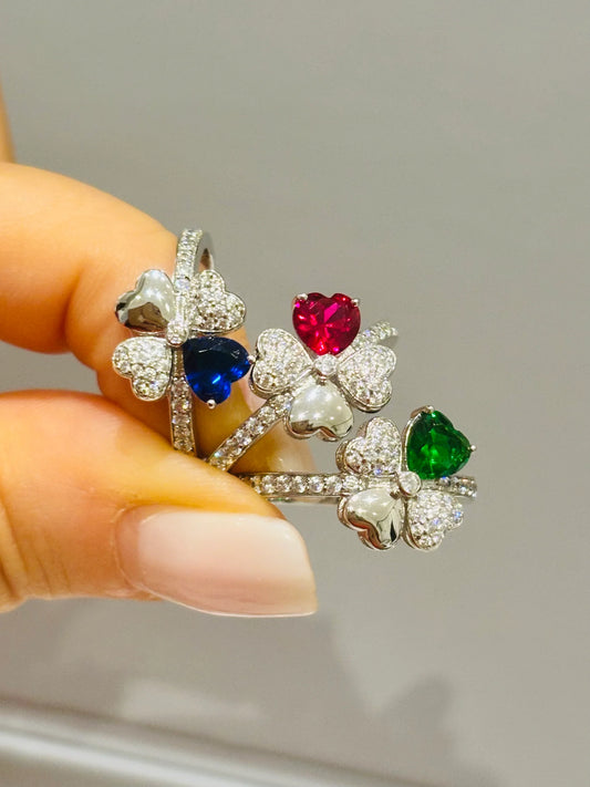 Anello Quadricuore Rodio e Zirconi