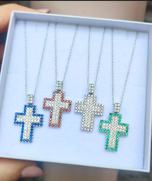 Collana croce zirconi colorata