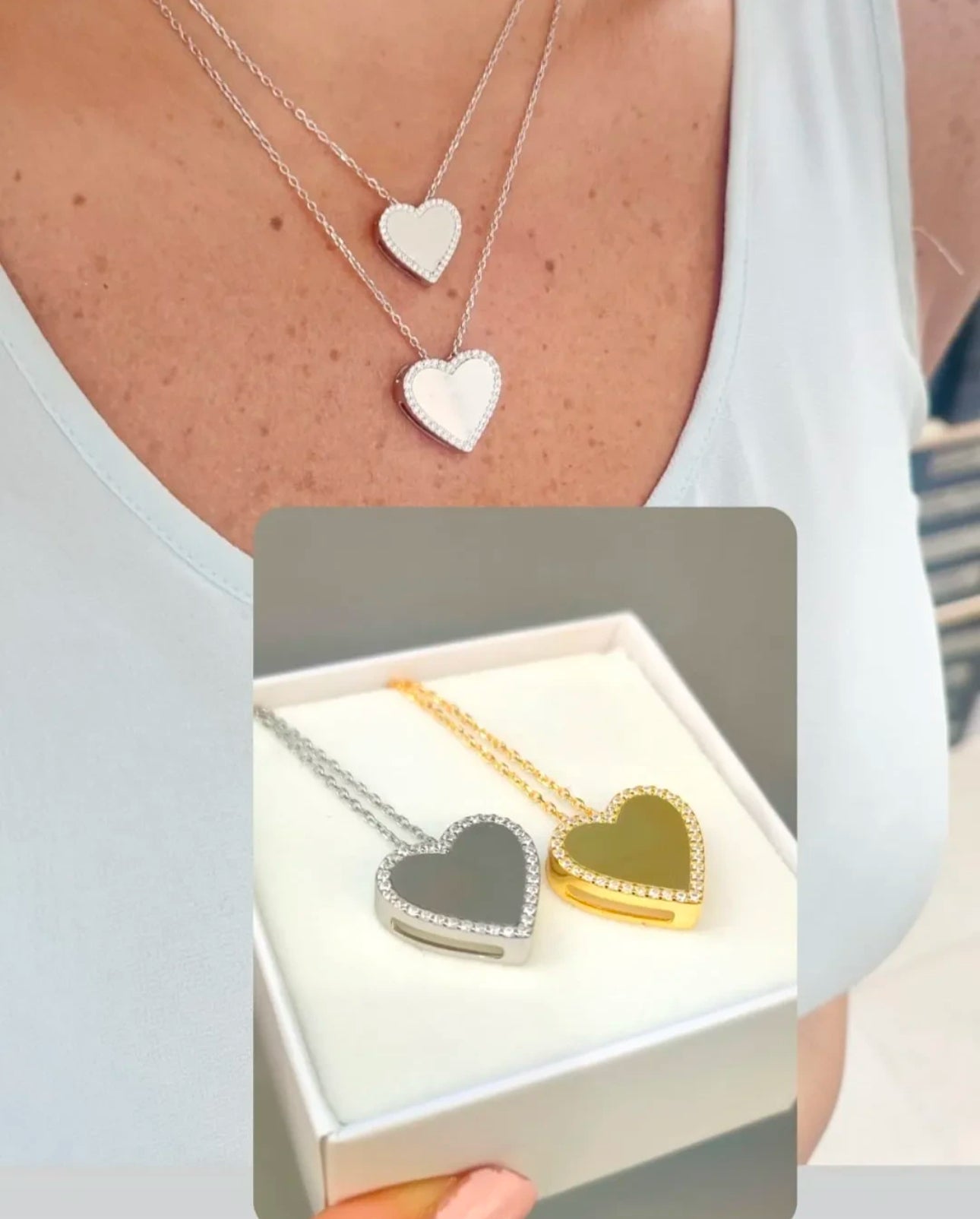 Collana cuore con contorno zirconato, personalizzabile