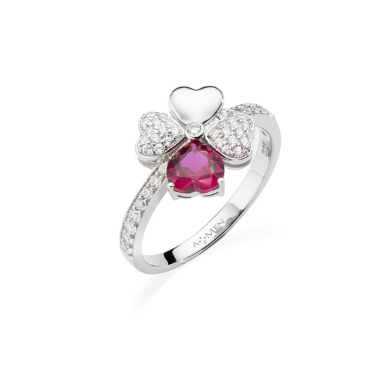 Anello Quadricuore Rodio e Zirconi