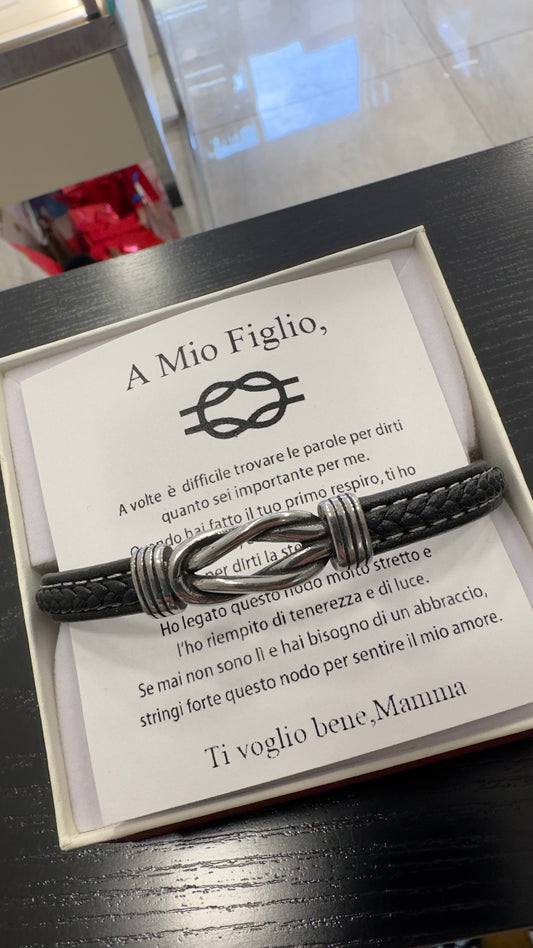 Bracciale nodo pelle acciaio legami figlio - dettaglio chiusura regolabile