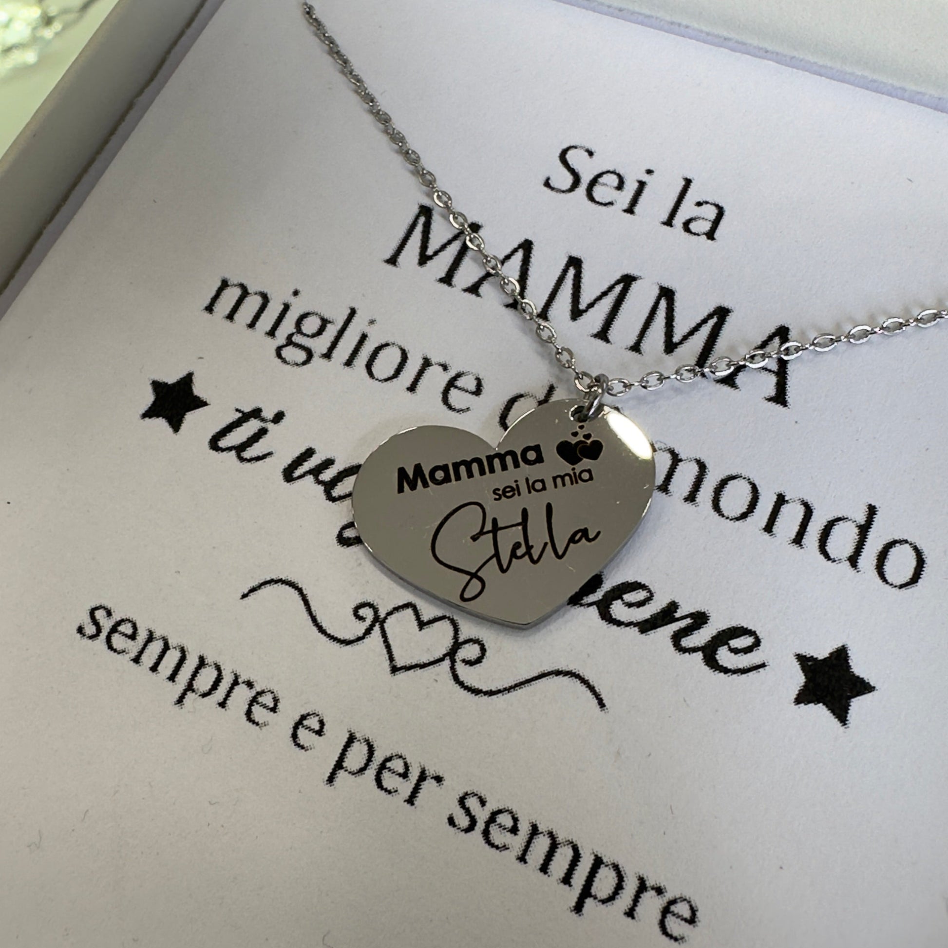 Collana in acciaio Mamma sei la mia stella con ciondolo a forma di stella e catena regolabile
