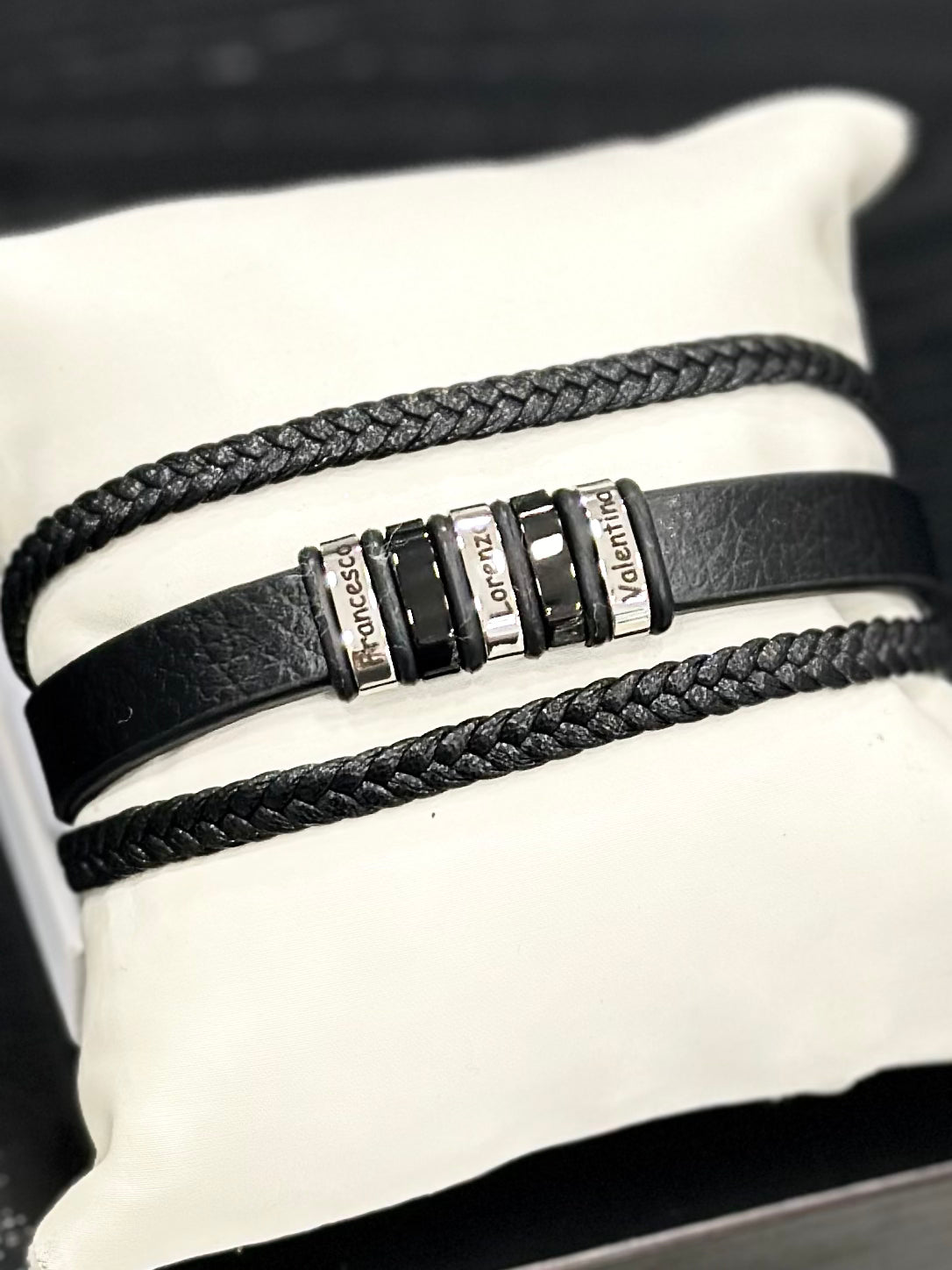 Bracciale pelle intrecciata uomo con nomi personalizzati regalo festa del papà
