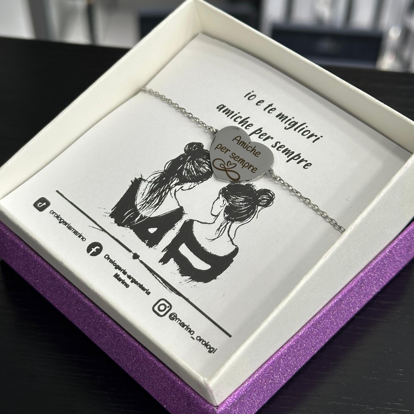 Bracciale amiche per sempre in acciaio con simbolo infinito e cuore con confezione regalo
