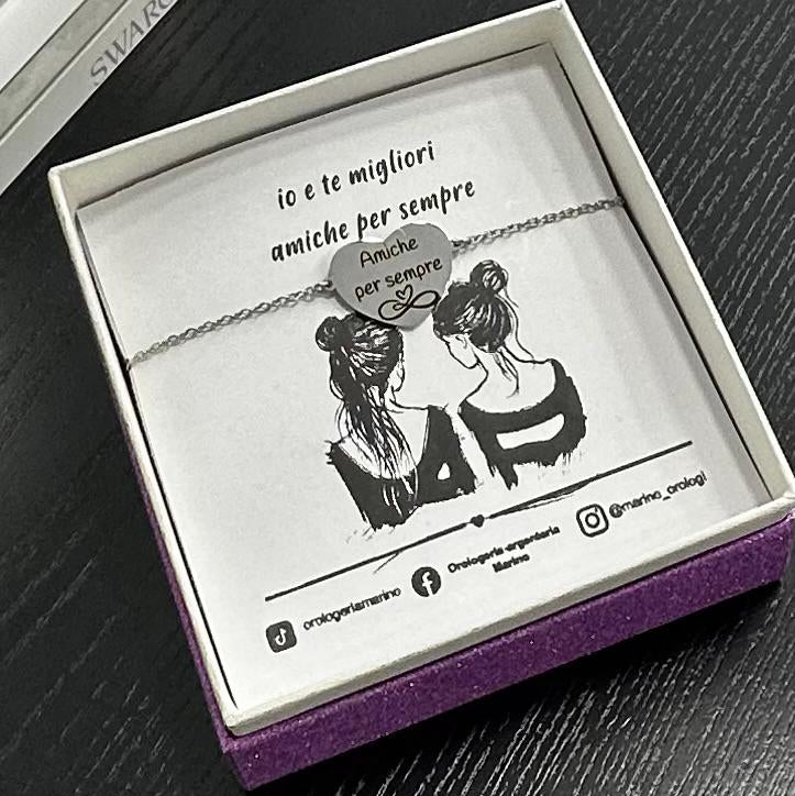 Bracciale amiche per sempre in acciaio con simbolo infinito e cuore con confezione regalo
