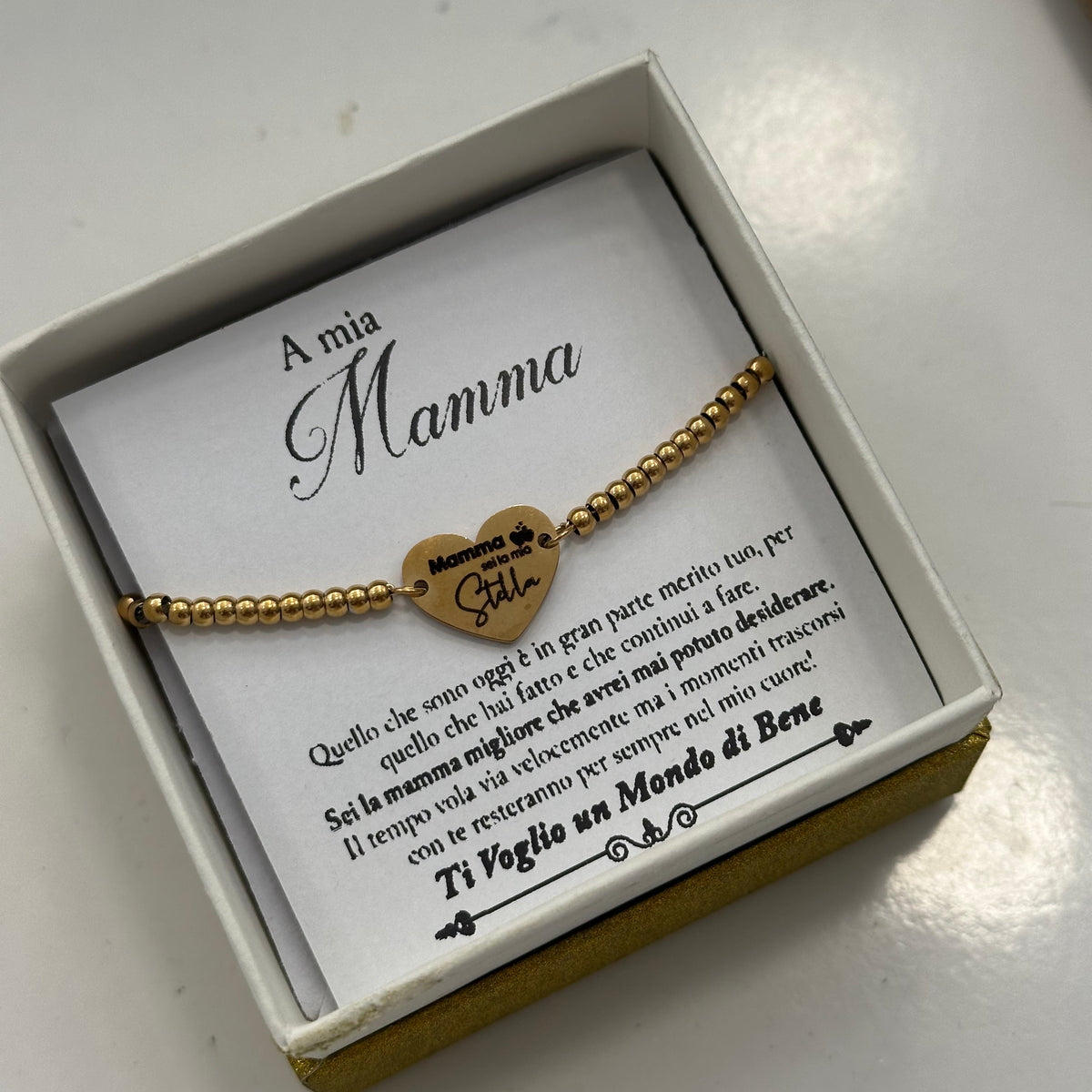 Bracciale Mamma Sei la Mia Stella - Acciaio con Perline e Astuccio