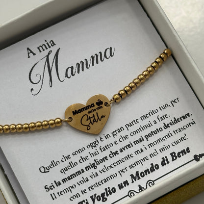Bracciale Mamma Sei la Mia Stella - Acciaio con Perline e Astuccio