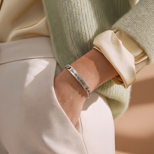 Bracciali coppia You Are My Choice acciaio silver uomo e dorato donna con frase incisa
