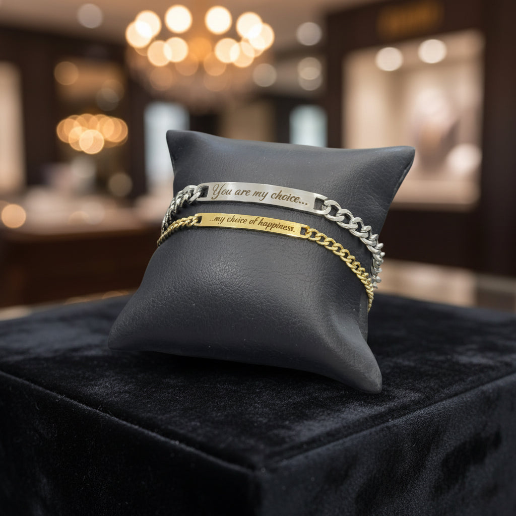 Bracciali Coppia You Are My Choice - Acciaio Uomo e Dorato Donna con Frase