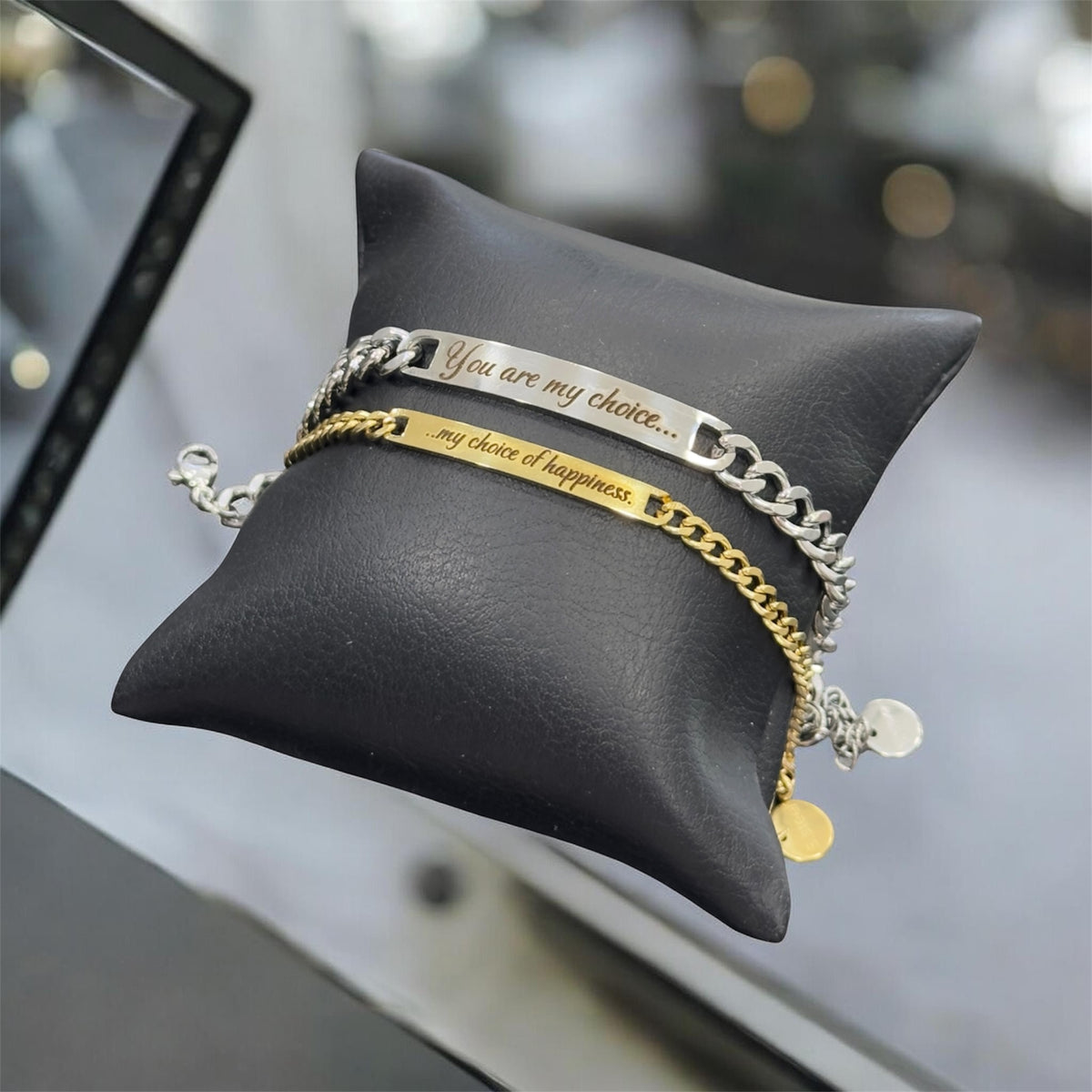 Bracciali Coppia You Are My Choice - Acciaio Uomo e Dorato Donna con Frase