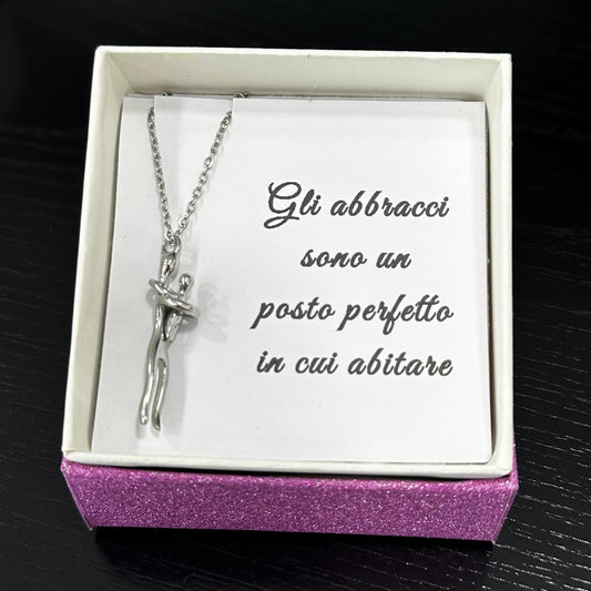 Collana abbraccio eterno mamma e bambino in acciaio inossidabile con confezione regalo
