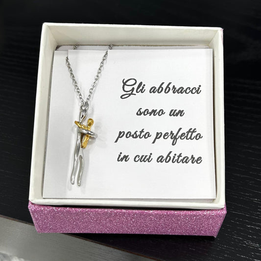 Collana abbraccio eterno mamma e bambino in acciaio inossidabile con confezione regalo
