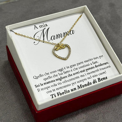 Collana cuore infinito mamma in acciaio dorato antico con cristalli zirconia e confezione regalo
