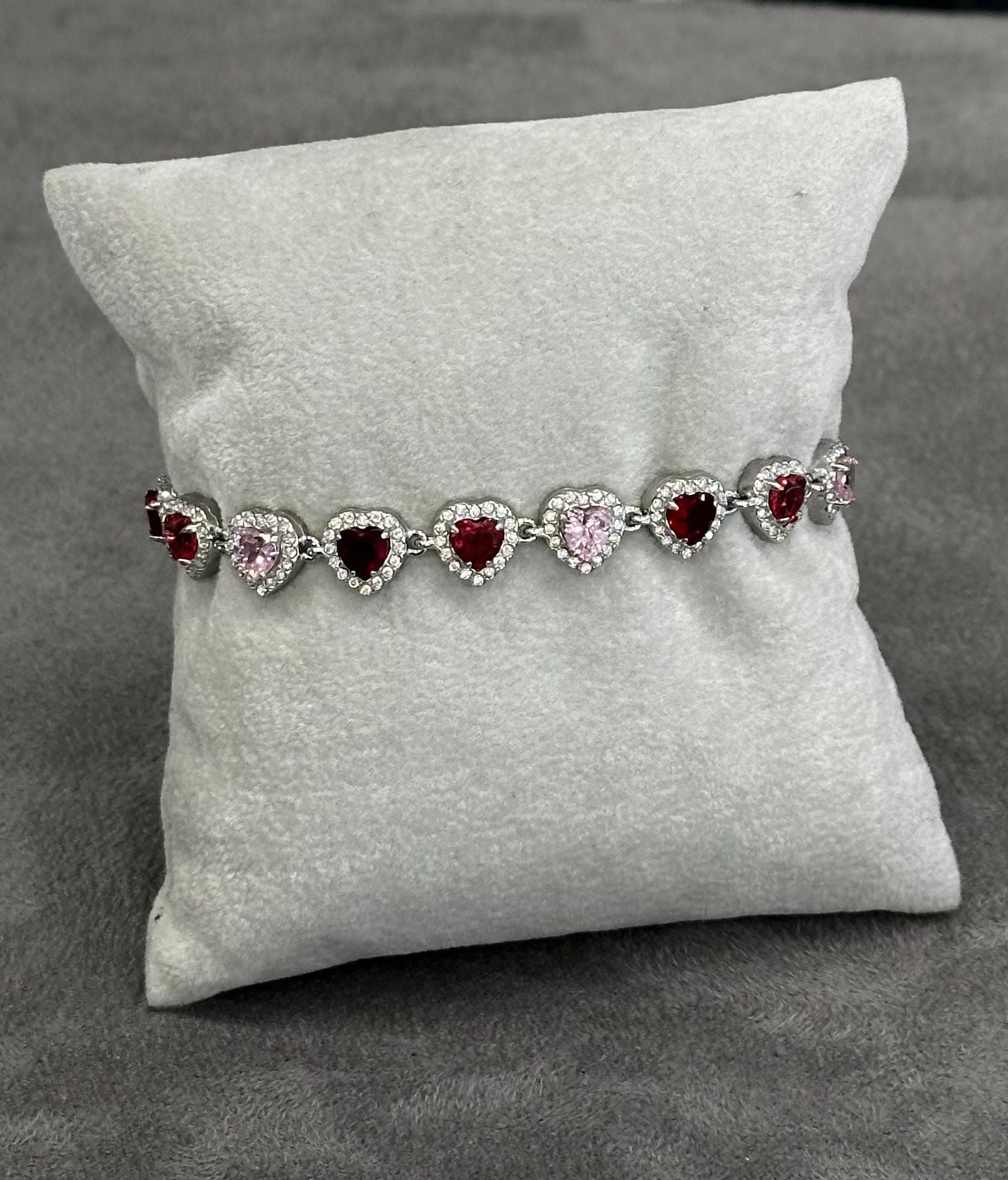 Bracciale tennis cuore cristalli zirconia rosso in acciaio silver 18,5cm
