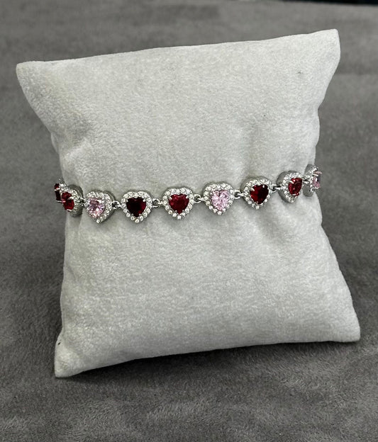 Bracciale tennis cuore cristalli zirconia rosso in acciaio silver 18,5cm
