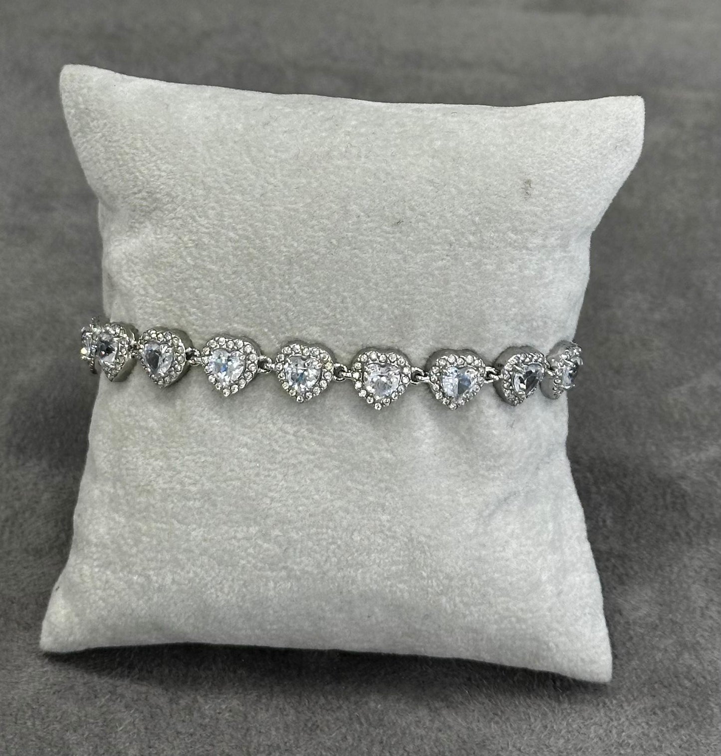 Bracciale tennis cuore cristalli zirconia bianco in acciaio silver 18,5cm
