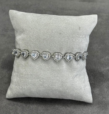 Bracciale tennis cuore cristalli zirconia bianco in acciaio silver 18,5cm
