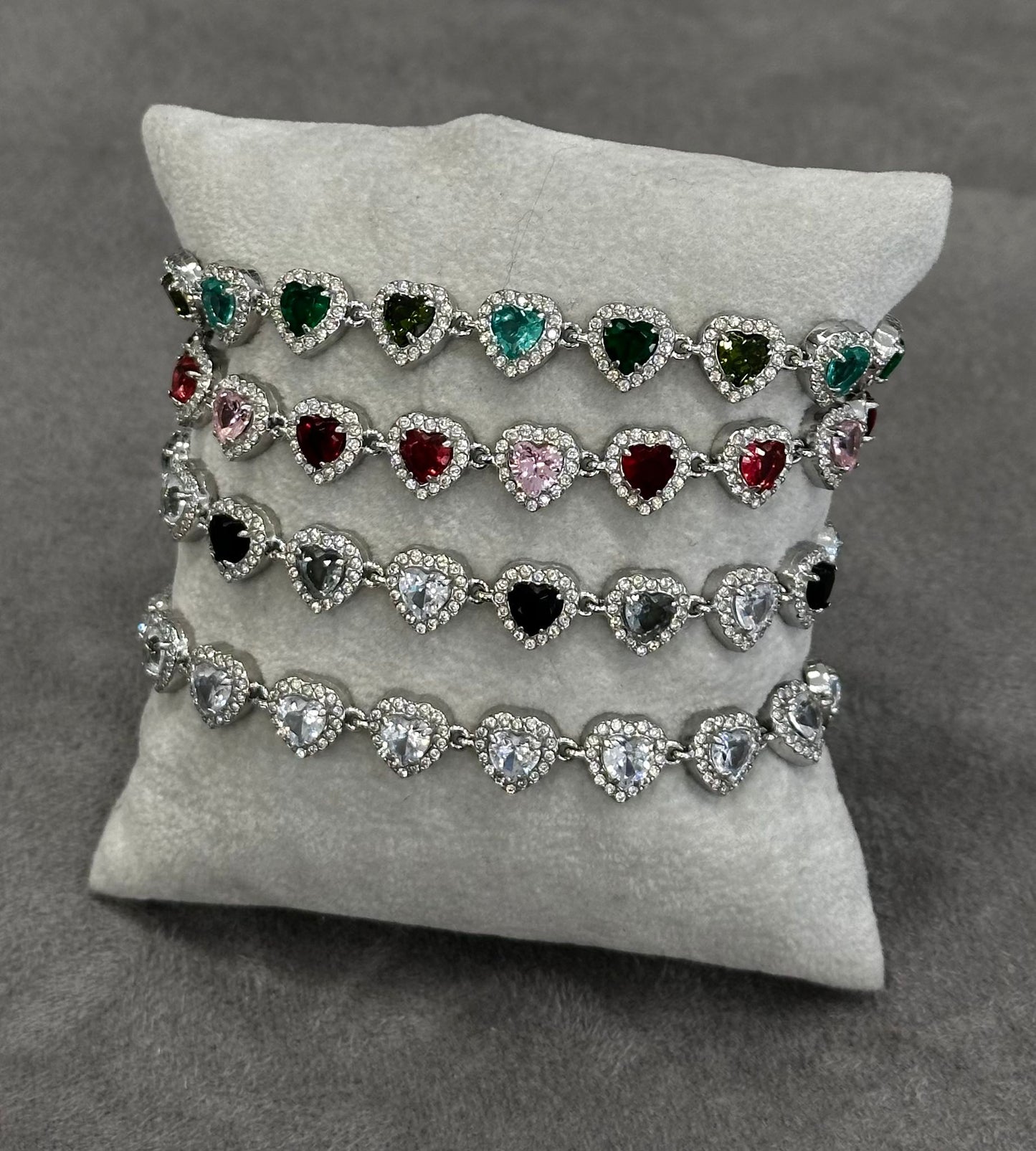 Bracciale tennis cuore cristalli zirconia rosso in acciaio silver 18,5cm
