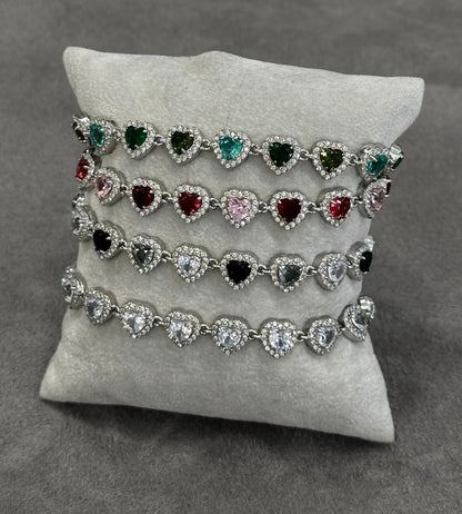 Bracciale tennis cuore cristalli zirconia rosso in acciaio silver 18,5cm
