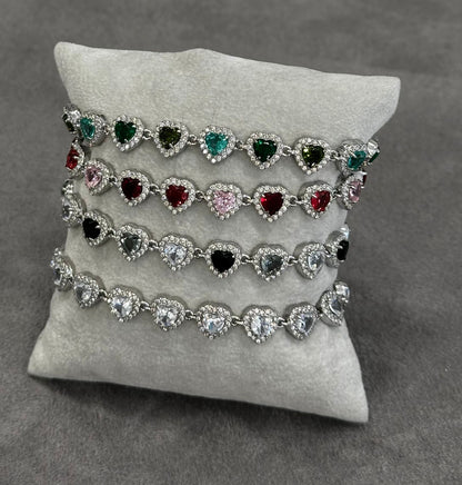 Bracciale tennis cuore cristalli zirconia vari colori in acciaio silver 18,5cm

