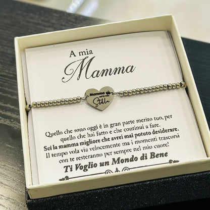 Bracciale mamma sei la mia stella in acciaio con perline e frase incisa con astuccio regalo
