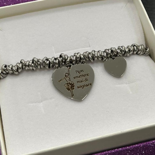 Bracciale ballerina in acciaio con frase Non smettere mai di sognare stile DoDo

