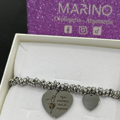 Bracciale ballerina in acciaio con frase Non smettere mai di sognare stile DoDo
