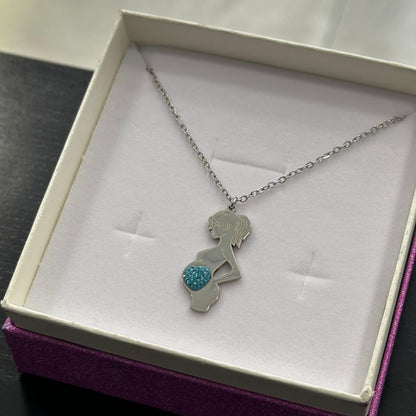 Collana maternità Dolce Attesa Boy  in acciaio con cuore Swarovski azzurro baby shower
