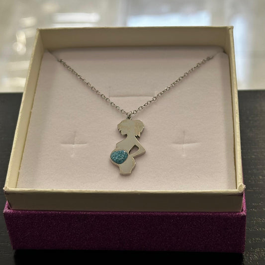 Collana maternità Dolce Attesa Boy in acciaio con cuore Swarovski azzurro baby shower
