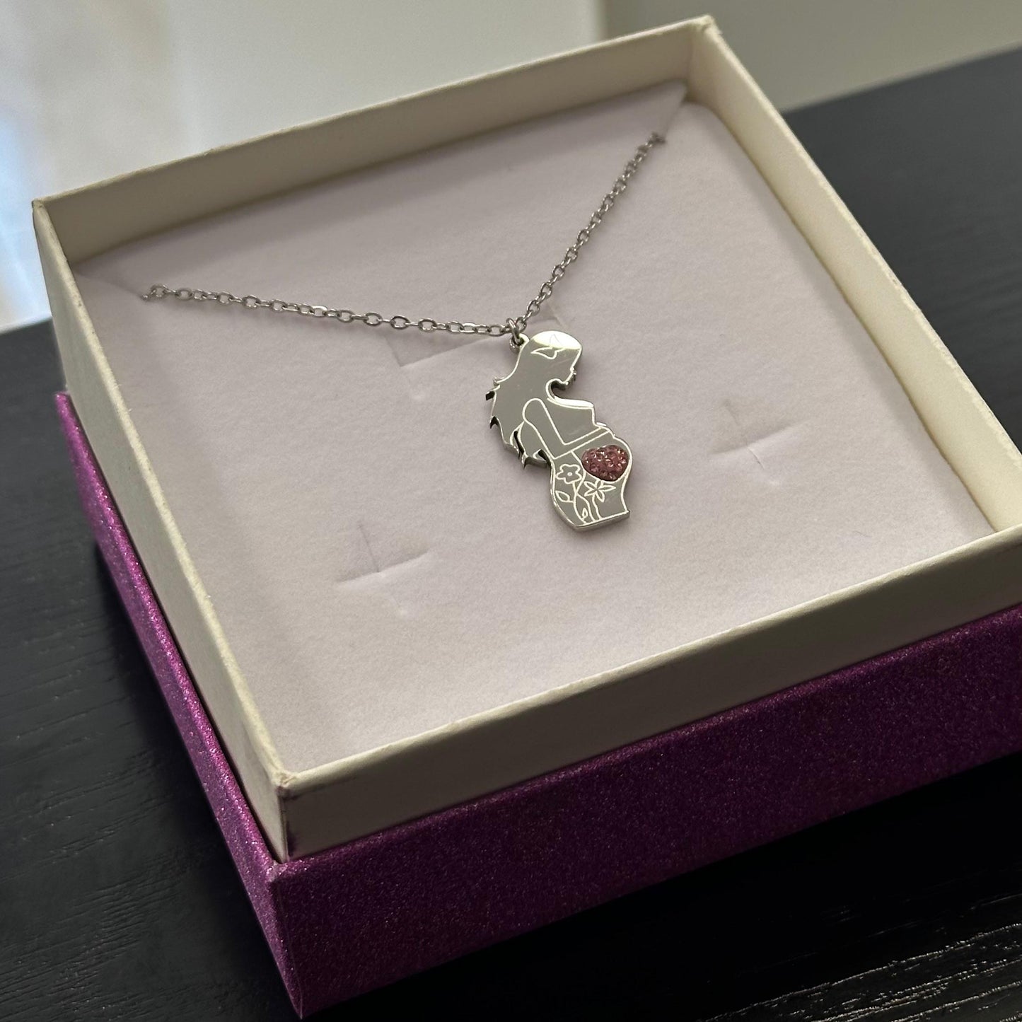 Collana maternità Dolce Attesa Girl in acciaio con cuore Swarovski rosa baby shower
