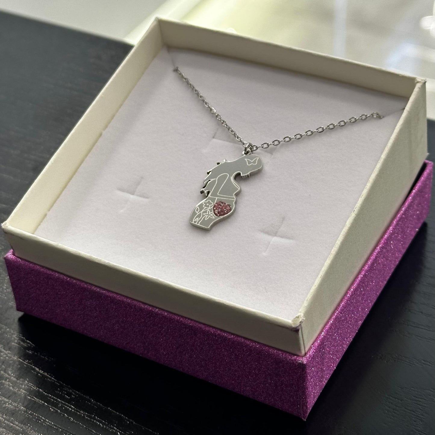 Collana maternità Dolce Attesa Girl in acciaio con cuore Swarovski rosa baby shower
