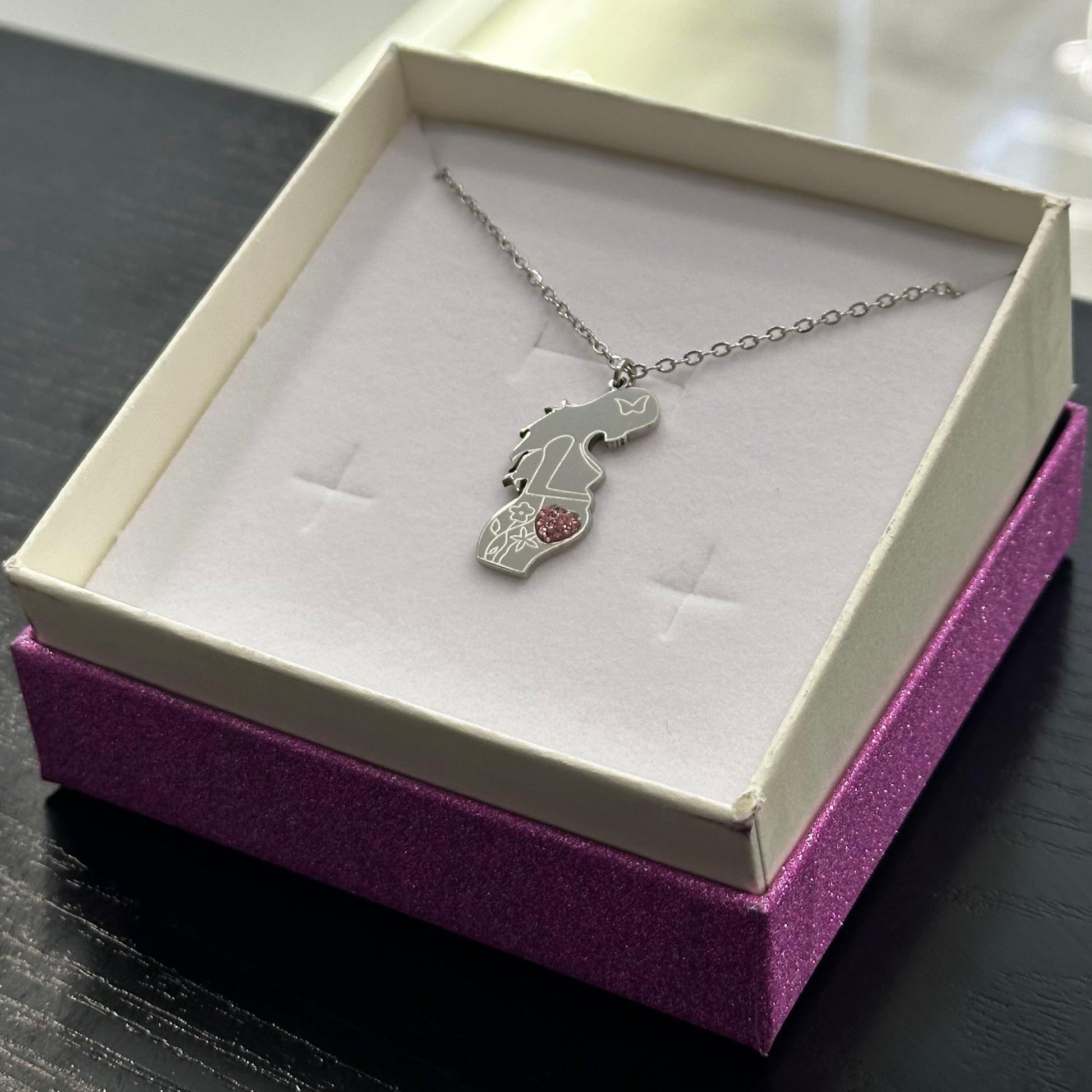 Collana maternità Dolce Attesa Girl in acciaio con cuore Swarovski rosa baby shower
