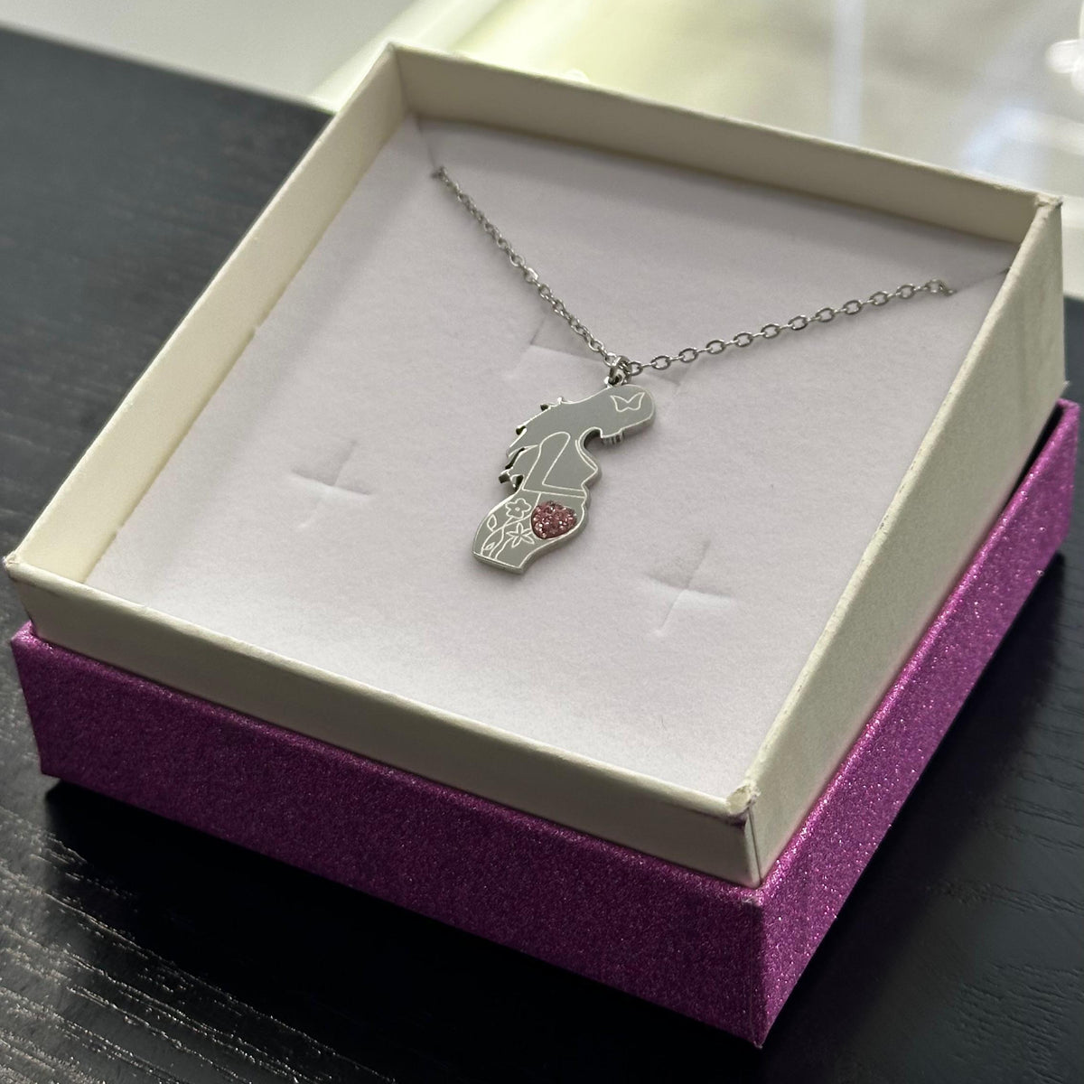 Collana maternità Dolce Attesa Girl in acciaio con cuore Swarovski rosa baby shower
