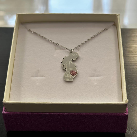 Collana maternità Dolce Attesa  Girl in acciaio con cuore Swarovski rosa baby shower
