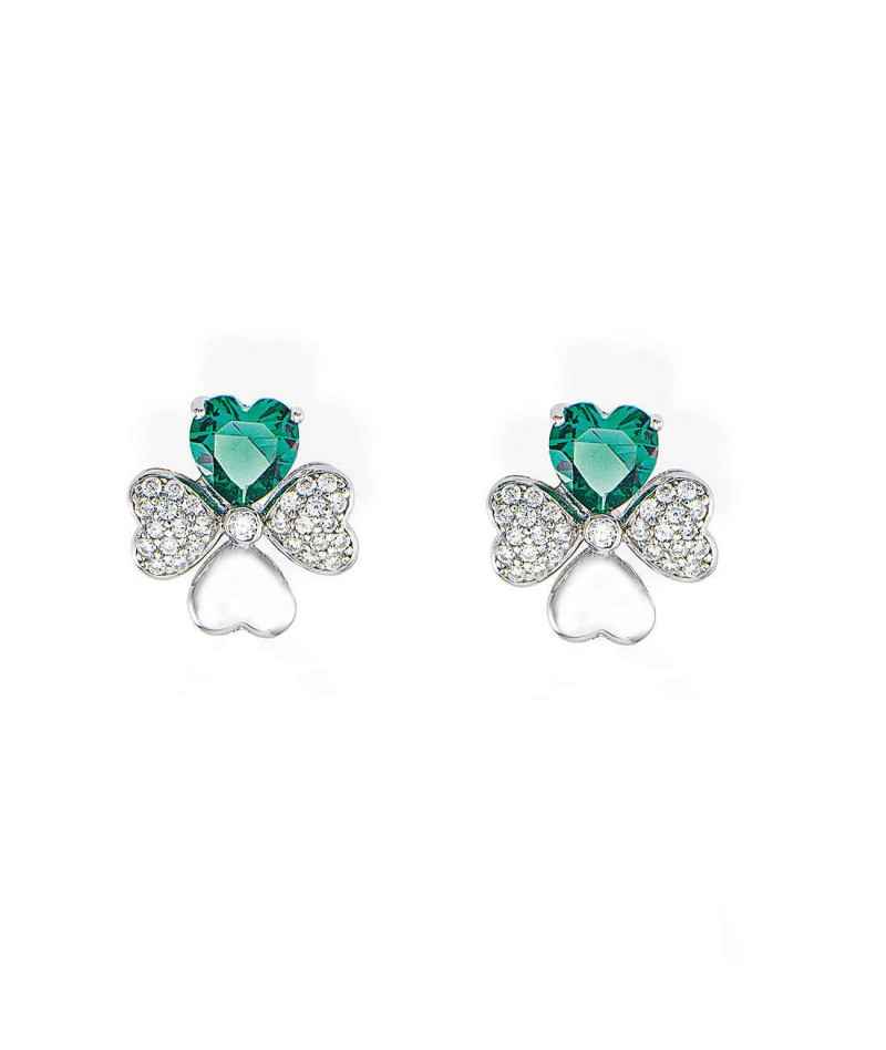 Orecchini Amen Quadricuore argento 925 rodio zirconi verdi
