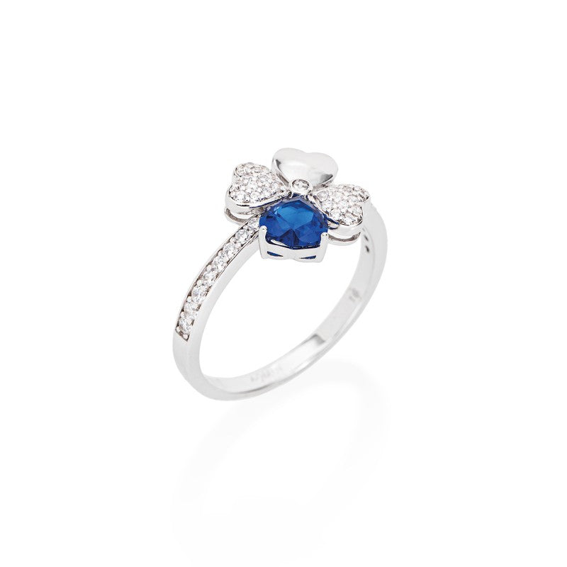 Anello Amen Quadricuore argento 925 rodio blu
