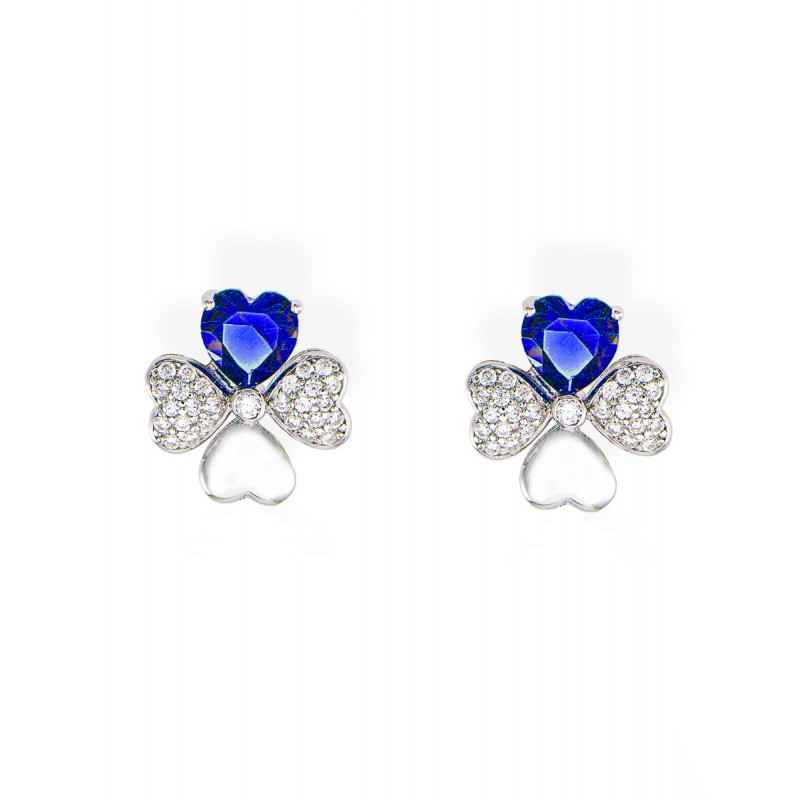 Orecchini Amen Quadricuore argento 925 rodio zirconi blu
