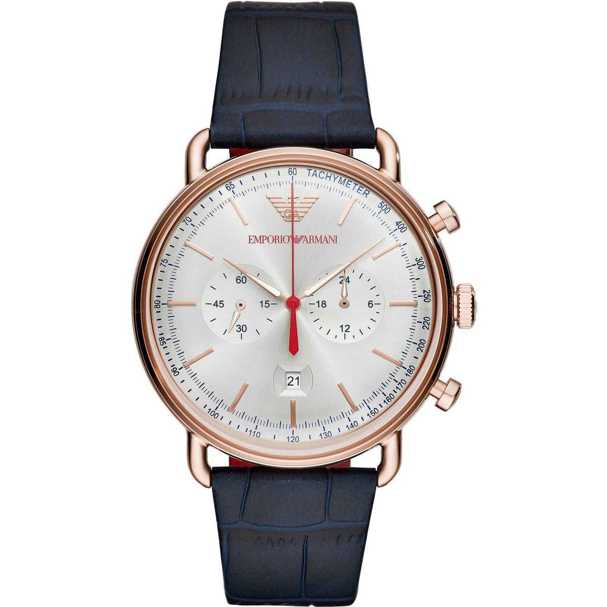 Orologio cronografo Emporio Armani AR11123 uomo oro rosé 43mm pelle blu
