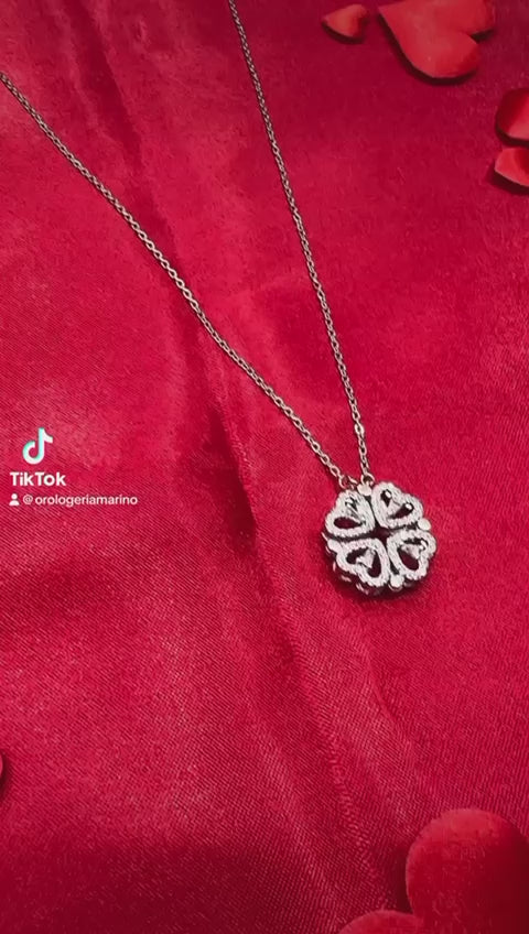 Collana quadrifoglio e cuori 2 in 1 in acciaio donna con catena 45cm
