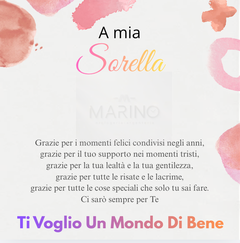 Biglietto A mia sorella con dedica di ringraziamento e scritta Ti voglio un mondo di bene.
